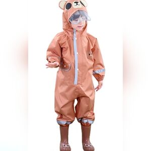 Brown Hooded Kids Rain Suit Unisex